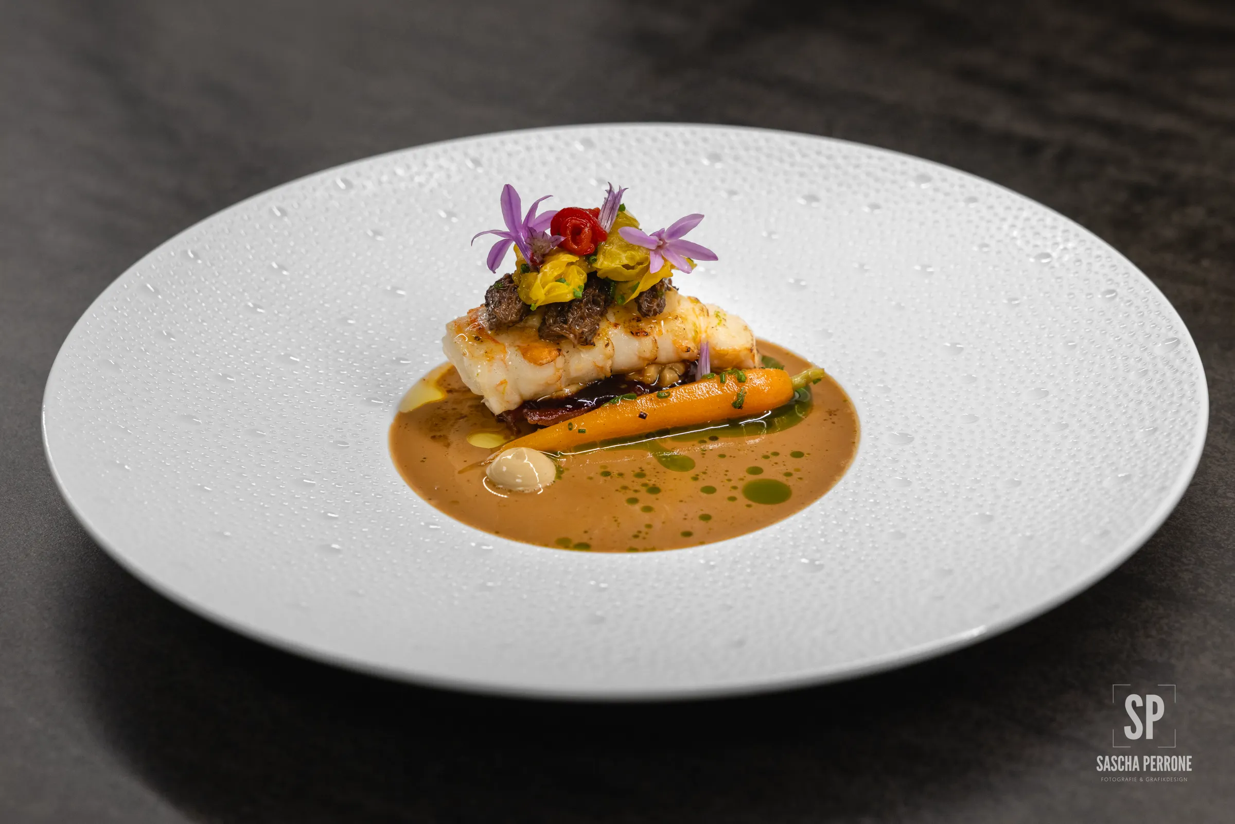 Langoustine · Morcheln, Schweinebauch, Krustentierschaum